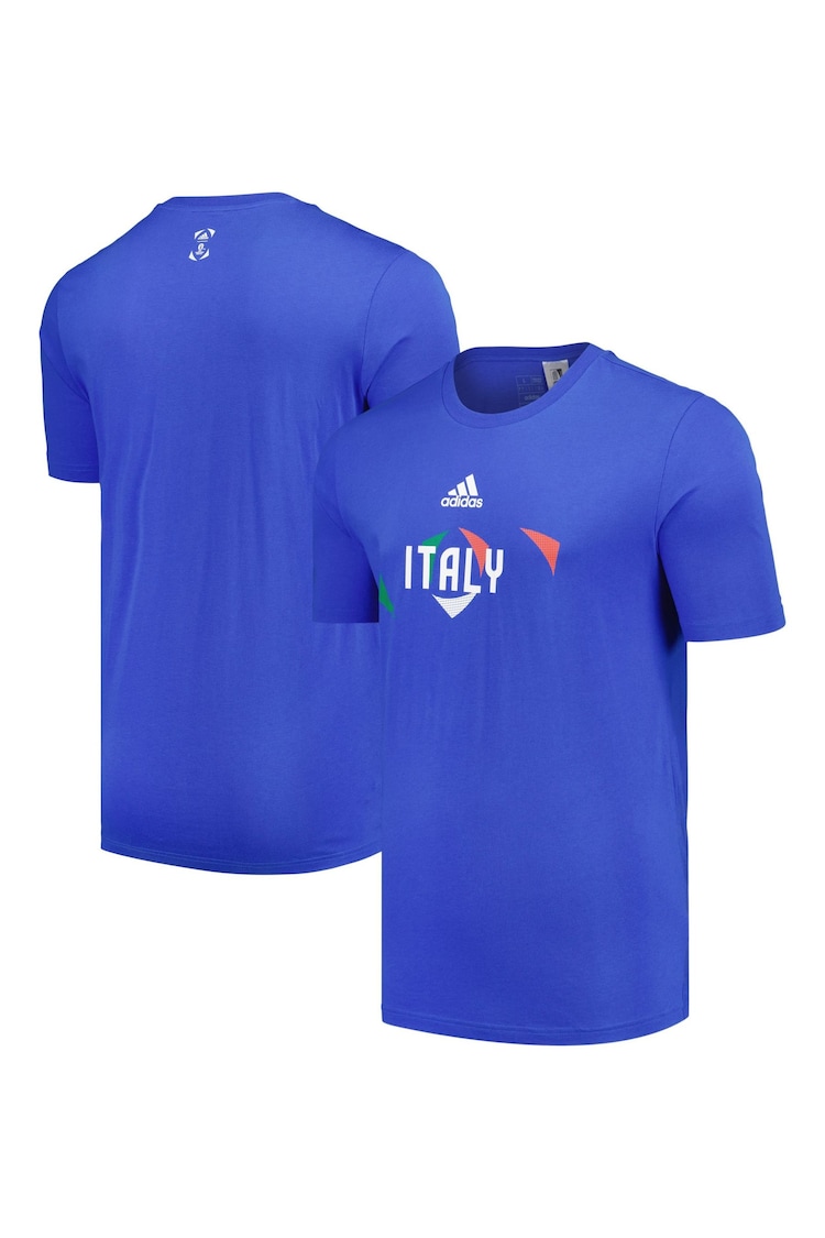 adidas Blue 100% Cotton Euro 2024 Italy T-Shirt - Image 1 of 3