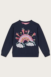 Monsoon Blue Rainbow Embellished 100% Cotton Sweatshirt - Image 1 of 4