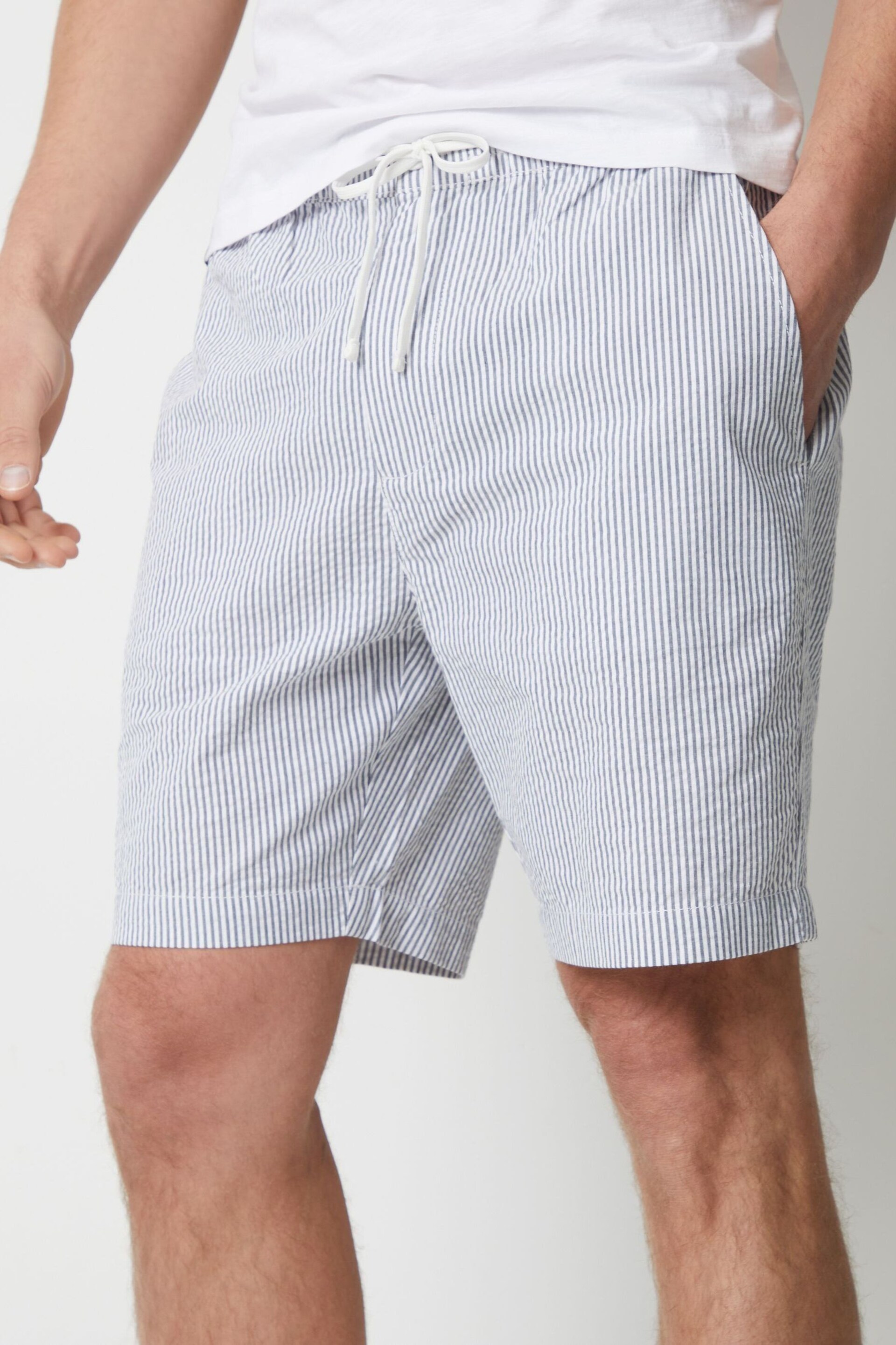 Threadbare Navy Elasticated Waist Seersucker Cotton Shorts - Image 2 of 5