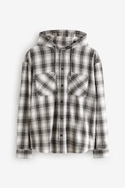 أسود وأبيض - Check 100% Cotton Hooded Shacket Overshirt - صورة 8 من 10