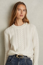 Reiss Cream Libby Wool-Cashmere Cable Knit Jumper - Image 1 of 5