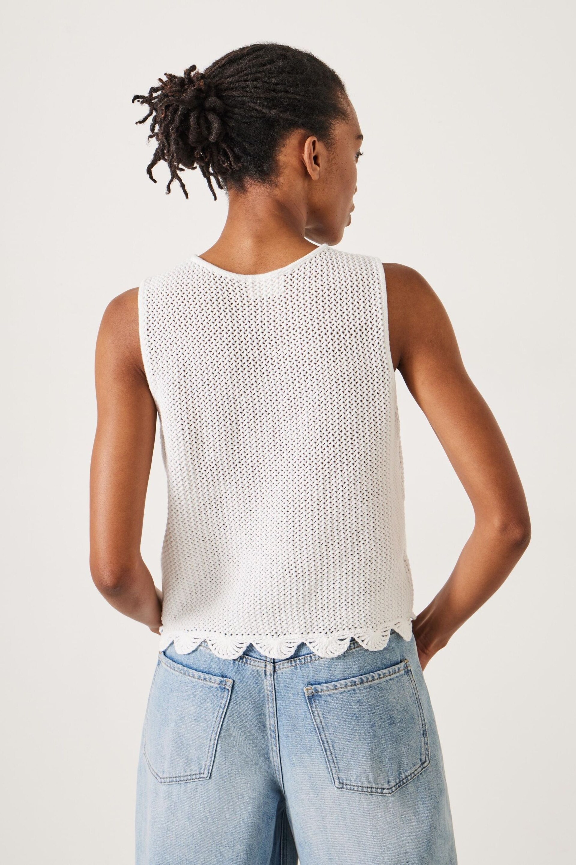 Hush White Adelina Crochet Scallop Edge Knitted Tank - Image 2 of 5