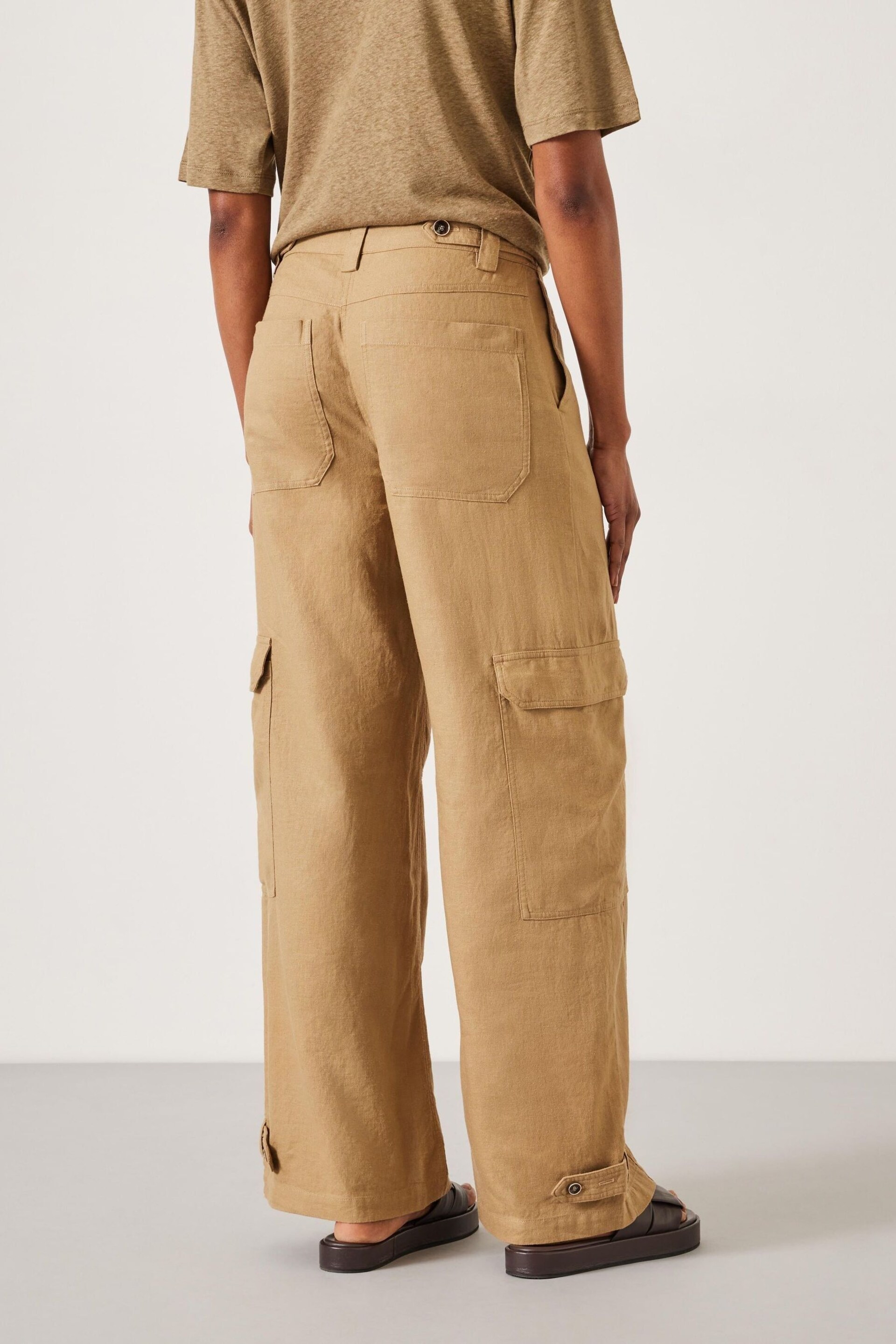 Hush Natural Nova Linen Cargo Trousers - Image 3 of 5