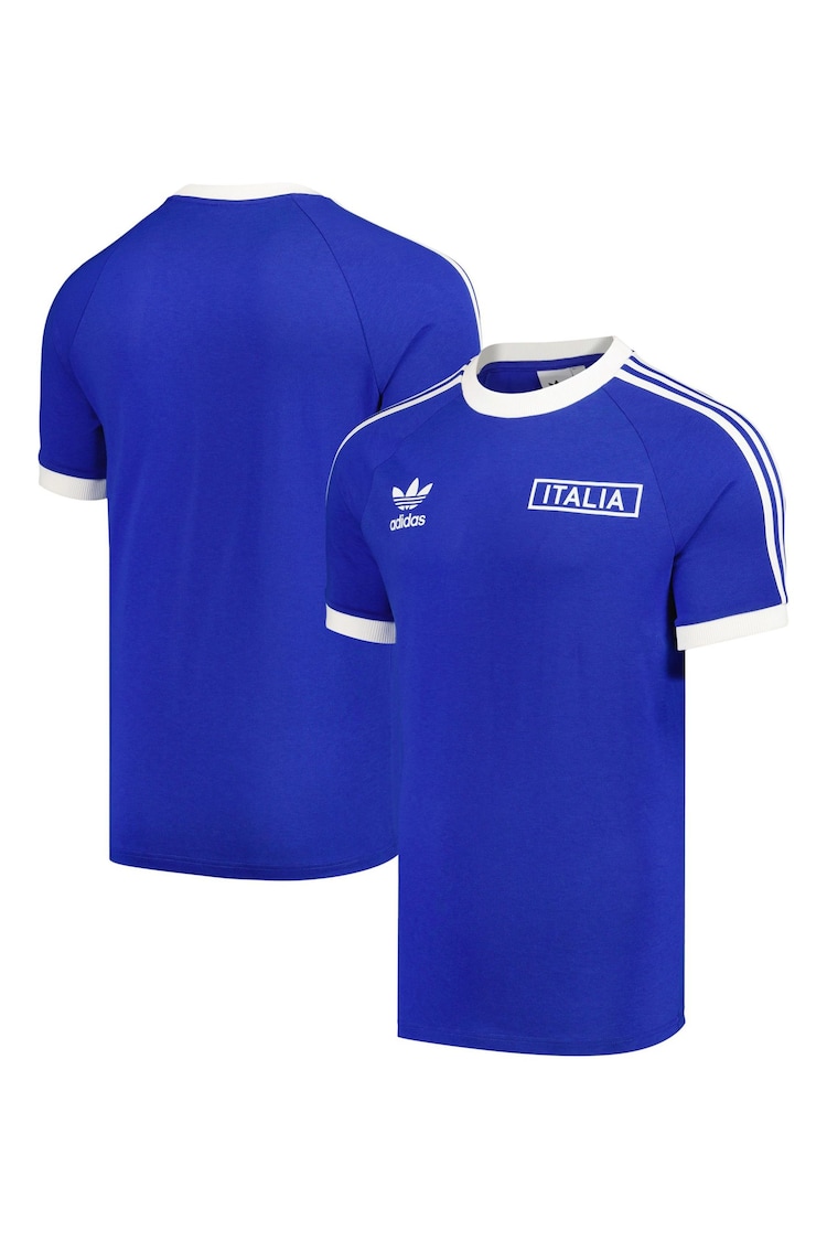 adidas Originals Blue Italy 3 Stripe T-Shirt - Image 1 of 3