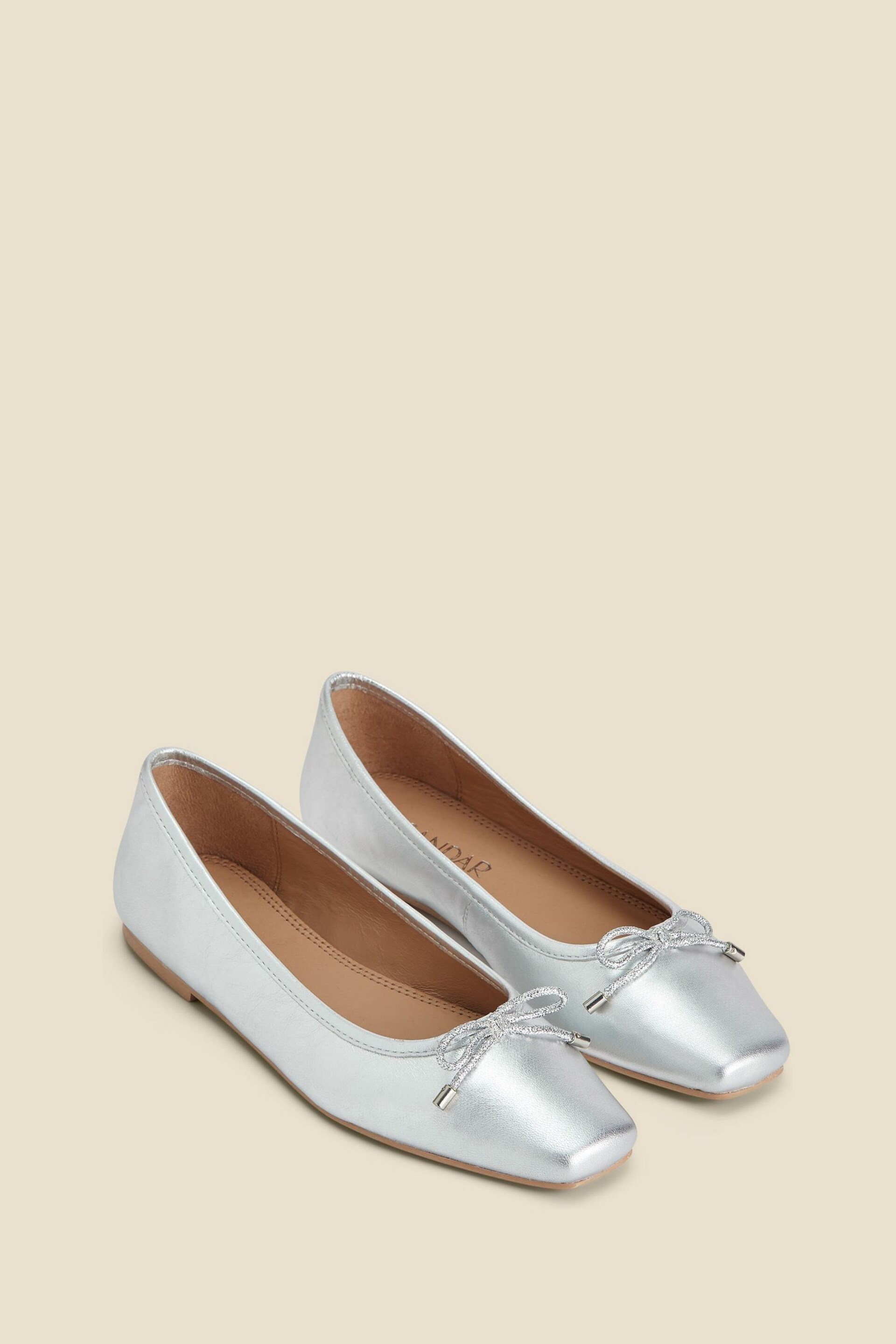 Sosandar Silver Square Toe Ballet Pumps - Image 3 of 5