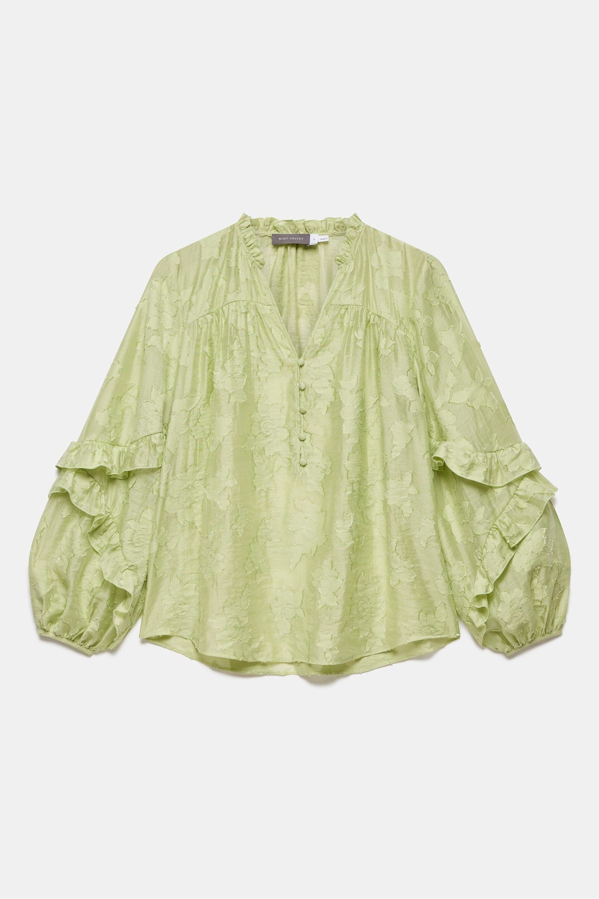 Mint Velvet Green Jacquard Ruffle Blouse - Image 3 of 4