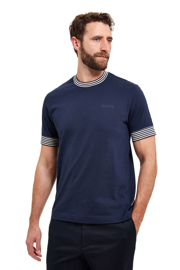 Sealskinz Blue Sisland T-Shirt With Stripe Neck And Cuffs - Image 1 of 6