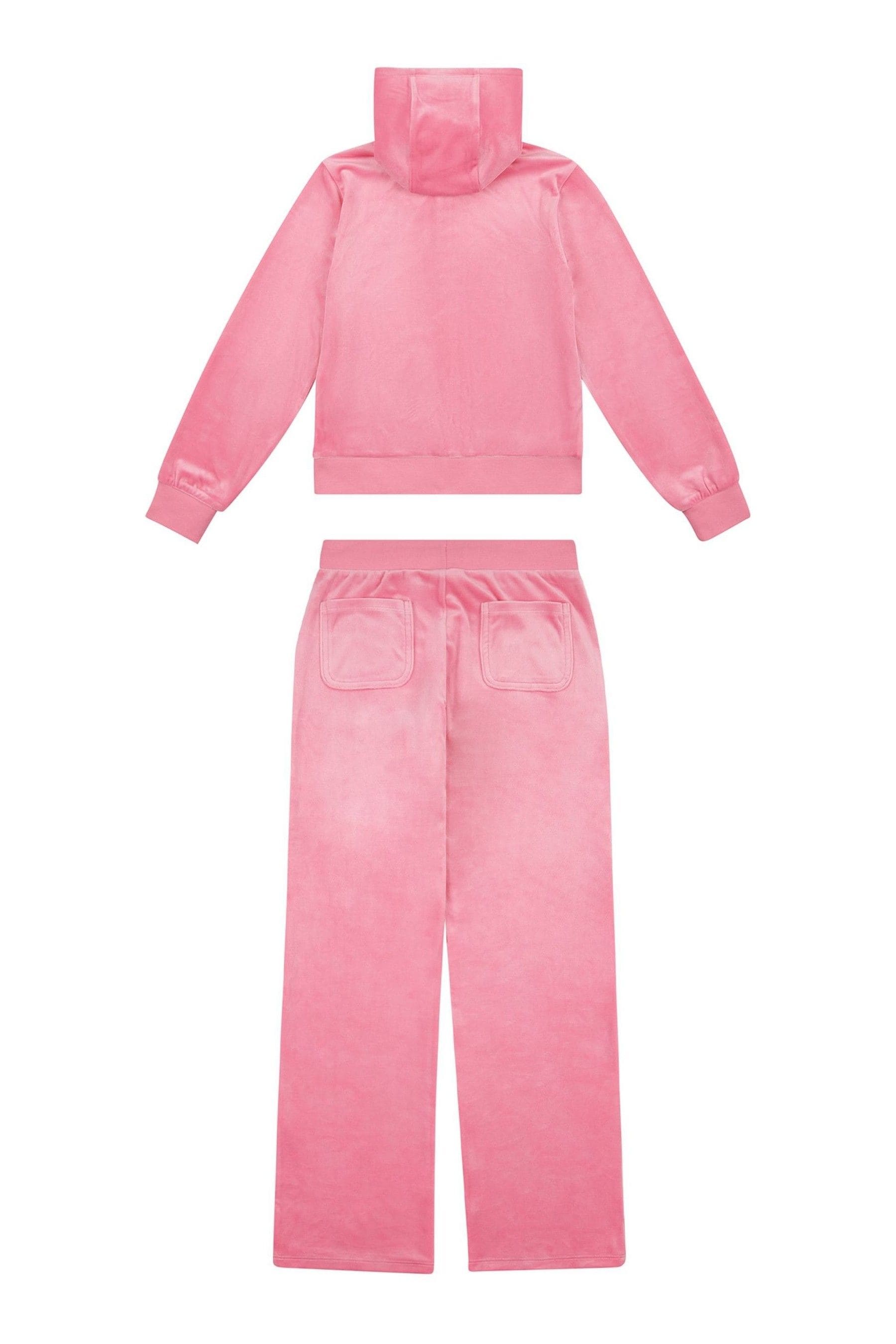 Juicy Couture Pink Girls Diamante Zip Through Wide Leg Joggers Tracksuit Set
