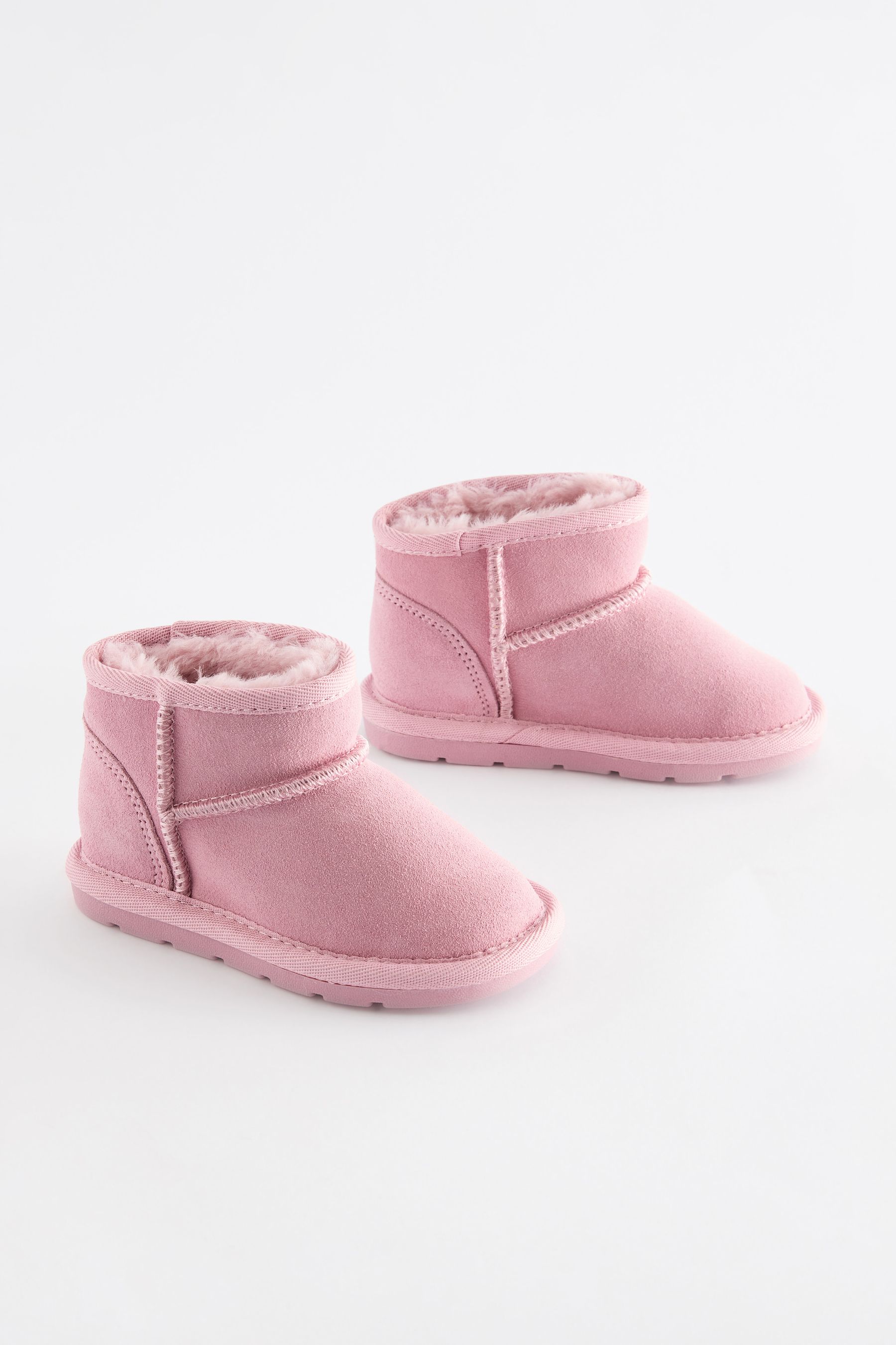 Pink Mini Faux Fur Lined Water Repellent Pull On Suede Boots