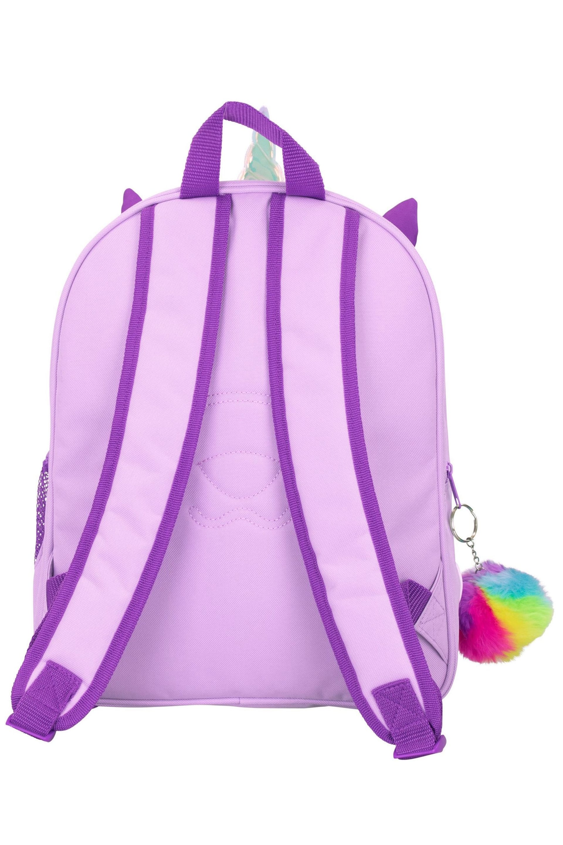 Harry Bear Purple Unicorn Backpack with Pom Pom Keyring - Image 4 of 5