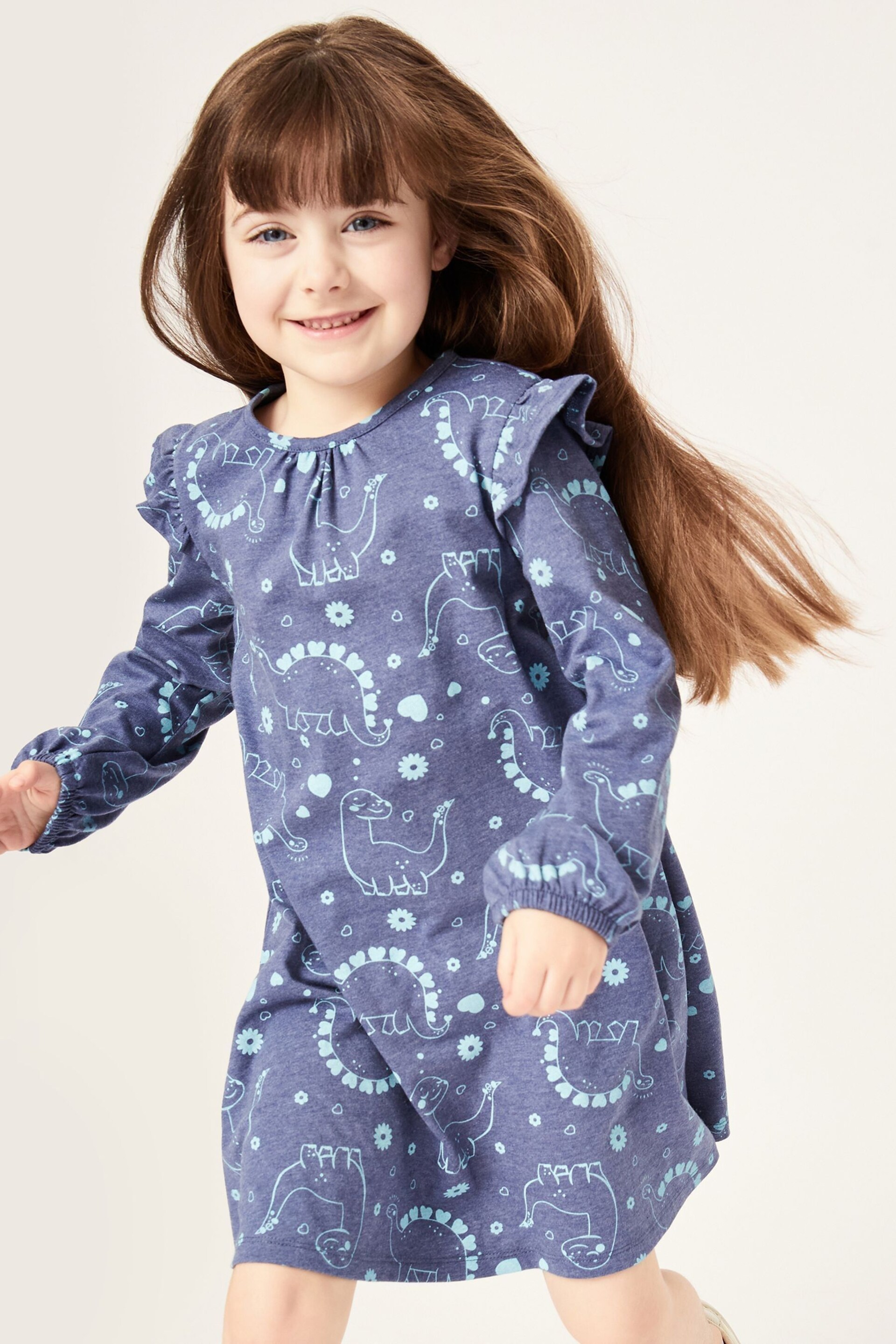 Harry Bear Blue Dinosaur Long Sleeve Dress - Image 3 of 4