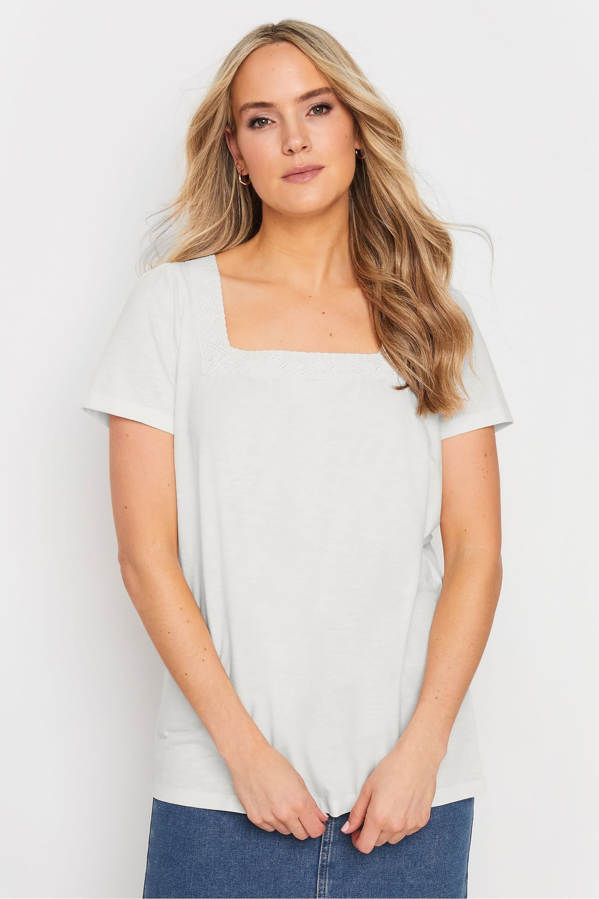 Long Tall Sally Cream Square Neck Crochet Top - Image 1 of 6