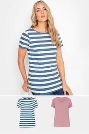 Long Tall Sally Blue 100% Cotton Stripe T-Shirt 2 Pack - Image 1 of 8