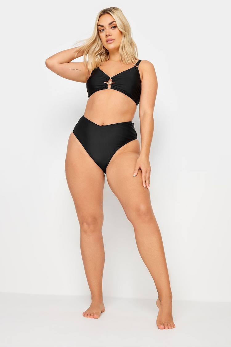 Yours Curve Black Ring Detail Bikini Top - Image 2 of 6