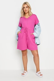 Yours Curve Hot Pink Limited Collection Drawstring Playsuit - Image 2 of 5