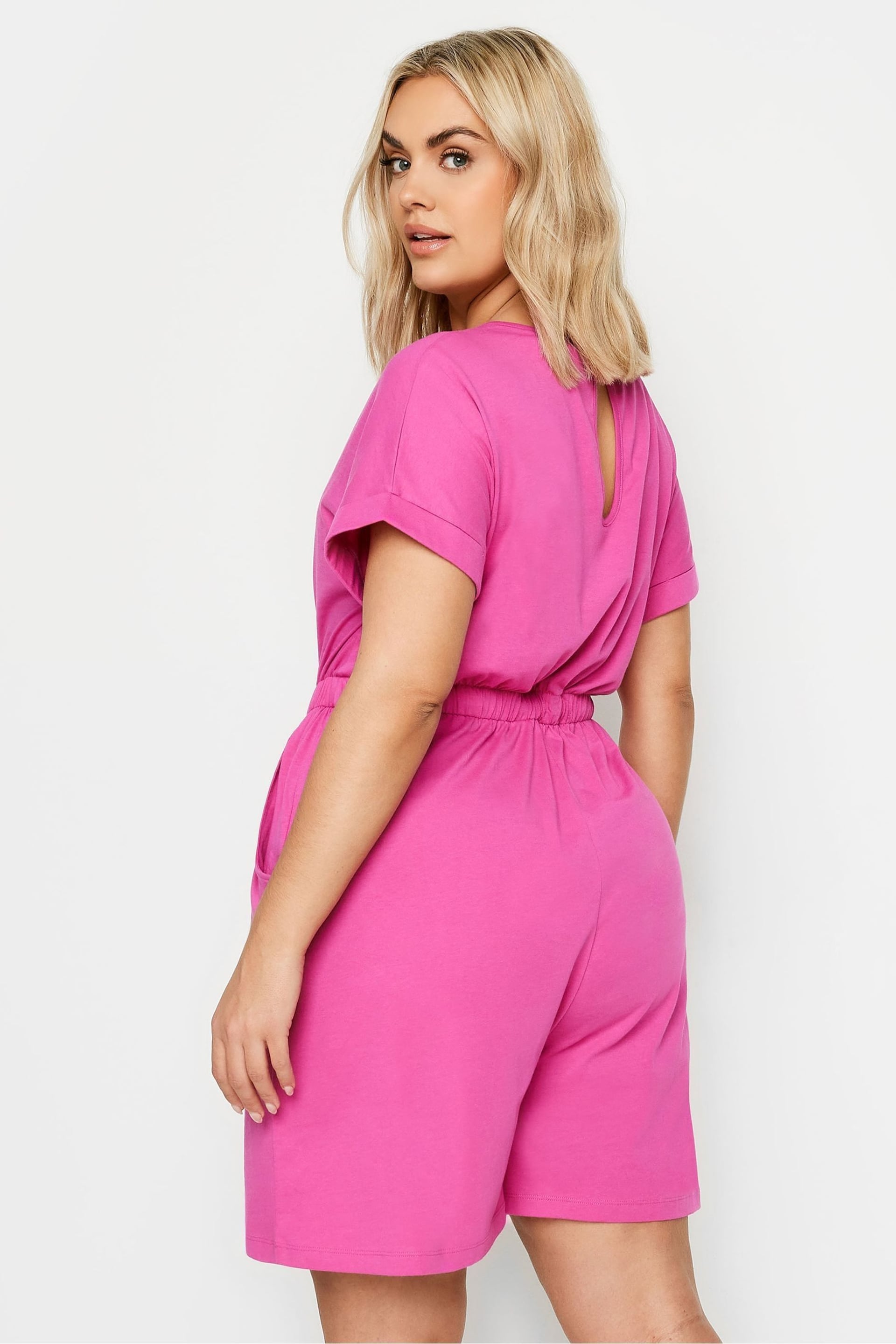 Yours Curve Hot Pink Limited Collection Drawstring Playsuit - Image 3 of 5