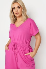 Yours Curve Hot Pink Limited Collection 100% Cotton Drawstring Playsuit - Image 4 of 5