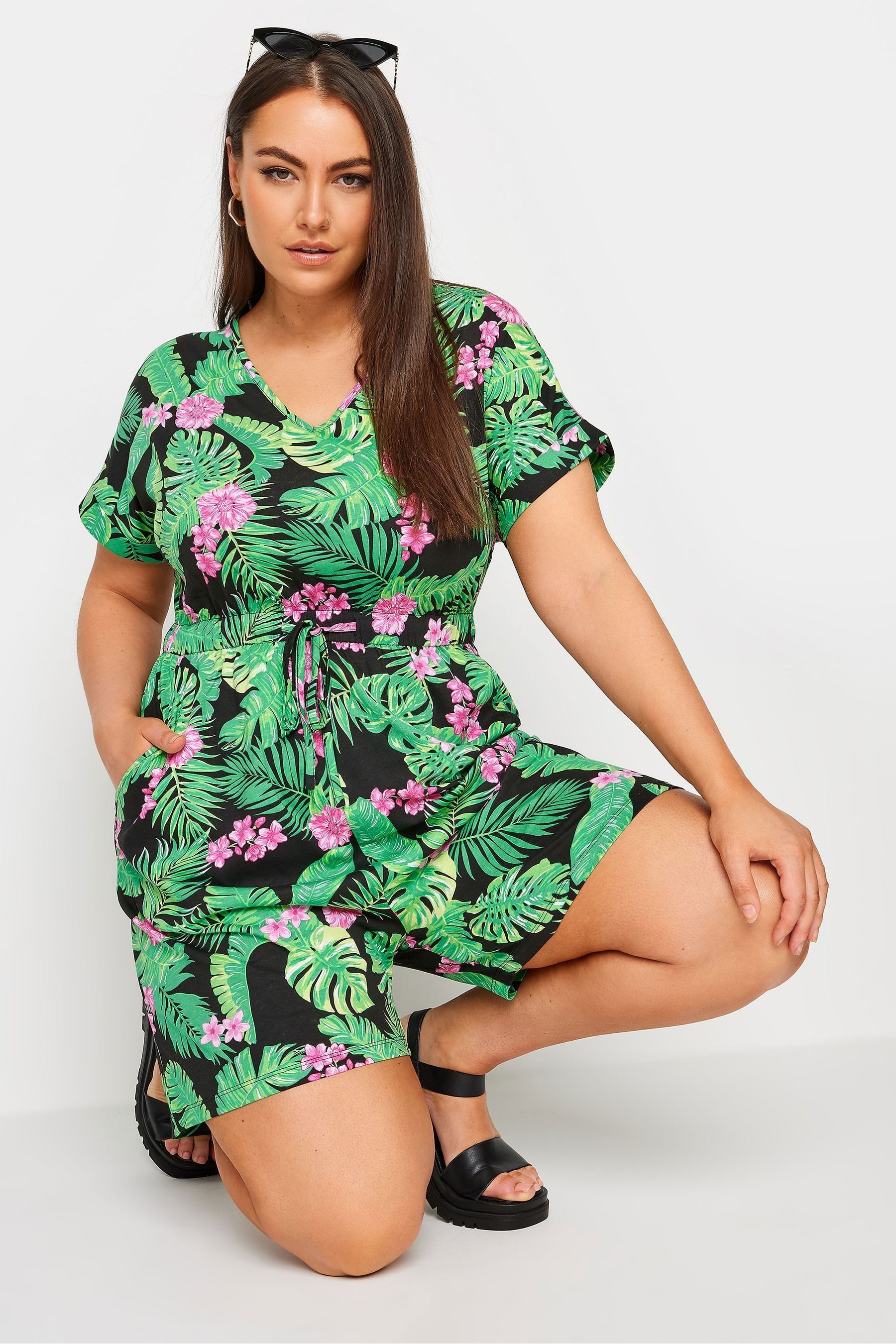Buy Yours Curve Black Limited 100 Cotton T Shirt Drawcord Playsuit from the Next UK online shop