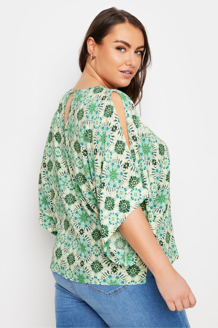 Yours Curve Green Abstract Cold Shoulder Blouse - Image 2 of 5