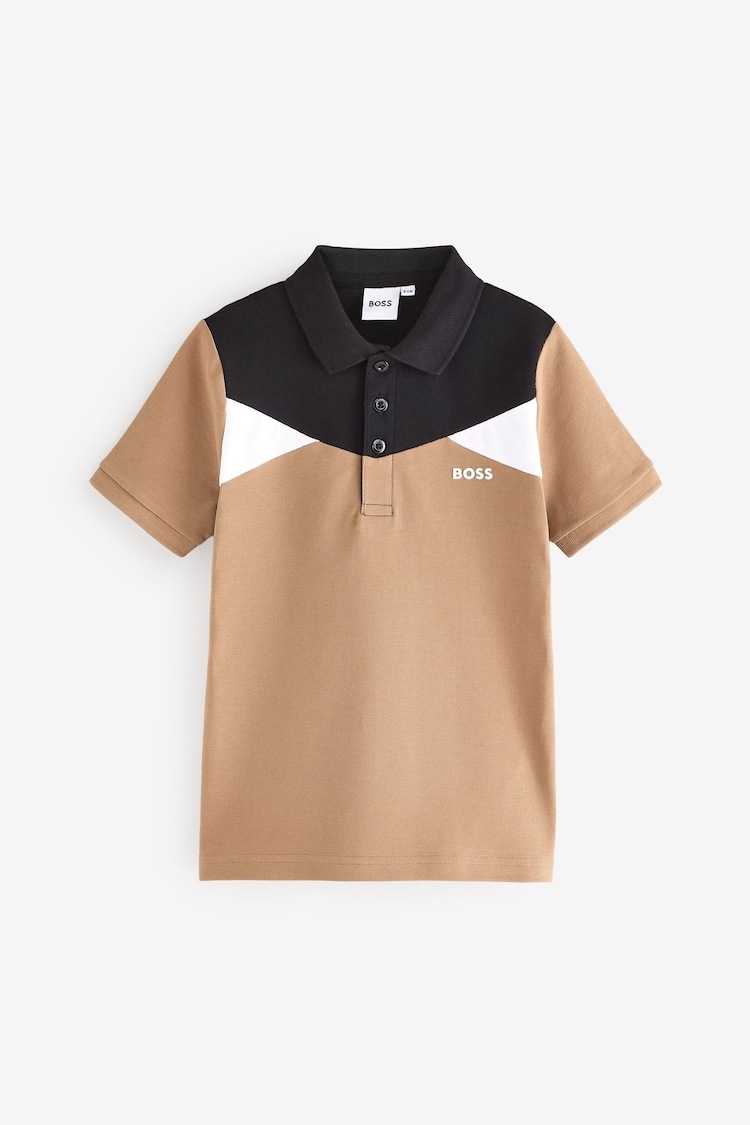 BOSS Natural Chest Logo Colourblock Short Sleeve Polo Shirt - Image 1 of 1