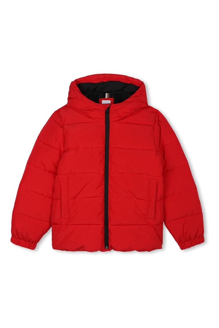 BOSS Red Chest Logo Hooded Puffer Jacket - Image 1 of 3