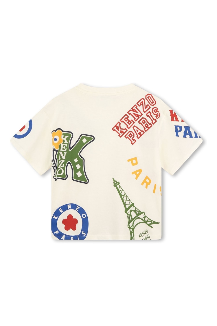 KENZO KIDS Cream Paris All-Over Print Logo Short Sleeve T-Shirt - Image 4 of 4