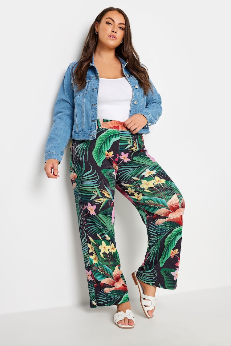 Yours Curve Black Tropical Wide Leg Trousers - Image 2 of 5