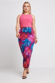 Yours Curve Pink Limited Collection Abstract Print Mesh Skirt - Image 2 of 5