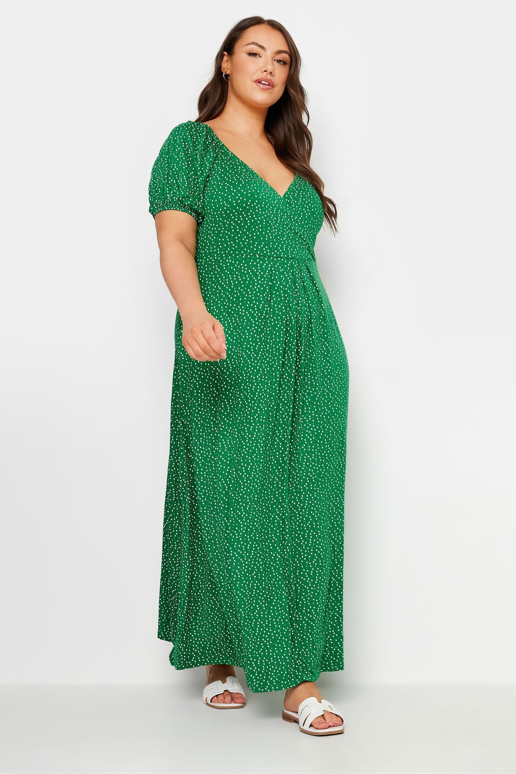 Green polka dot wrap dress outlet