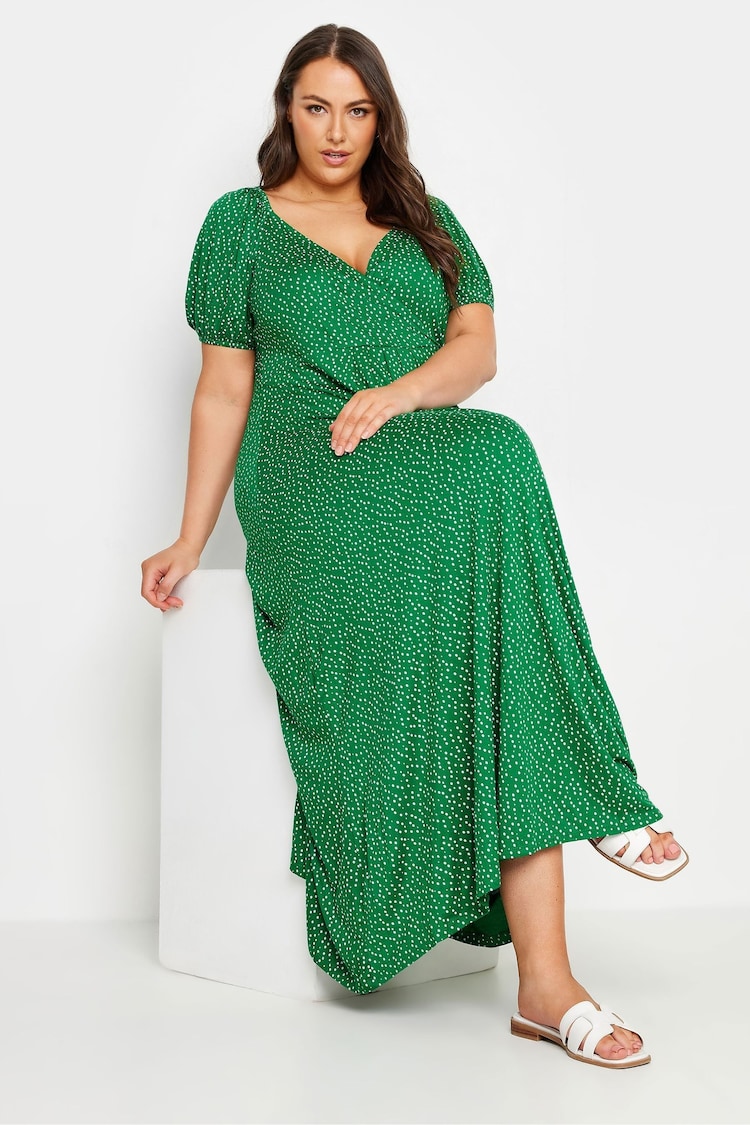 Yours Curve Green Polka Dot Wrap Dress - Image 2 of 5