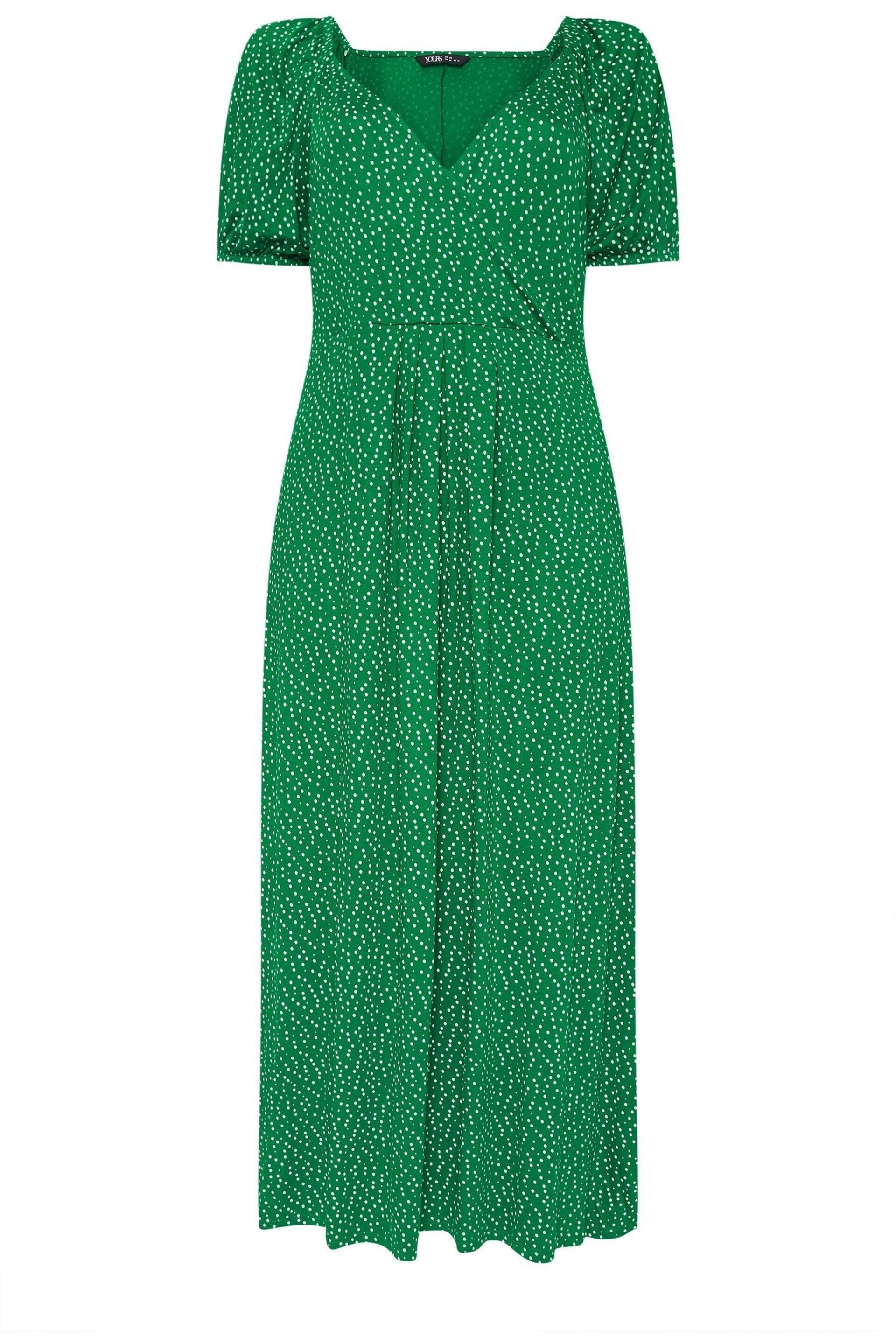 Yours Curve Green Dot Print Tiered Maxi Dress - Image 5 of 5
