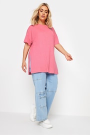 Yours Curve Pink Oversize Side Split Linen Look T-Shirt - Image 2 of 5