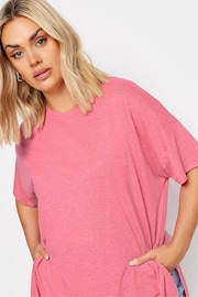 Yours Curve Pink Oversize Side Split Linen Look T-Shirt - Image 4 of 5