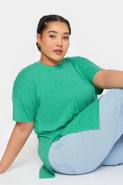 Yours Curve Green Oversize Side Split Linen Look T-Shirt - Image 3 of 5