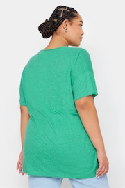 Yours Curve Green Oversize Side Split Linen Look T-Shirt - Image 4 of 5