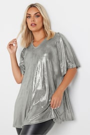 Yours Curve Grey Foil Print Pleated Swing Top - Image 1 of 5