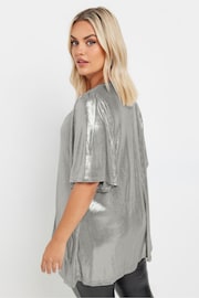 Yours Curve Grey Foil Print Pleated Swing Top - Image 3 of 5