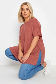 Yours Curve Red Oversize Side Split Linen Look T-Shirt - Image 1 of 5