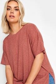 Yours Curve Red Oversize Side Split Linen Look T-Shirt - Image 4 of 5