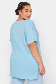 Yours Curve Blue Oversize Side Split Linen Look T-Shirt - Image 3 of 5