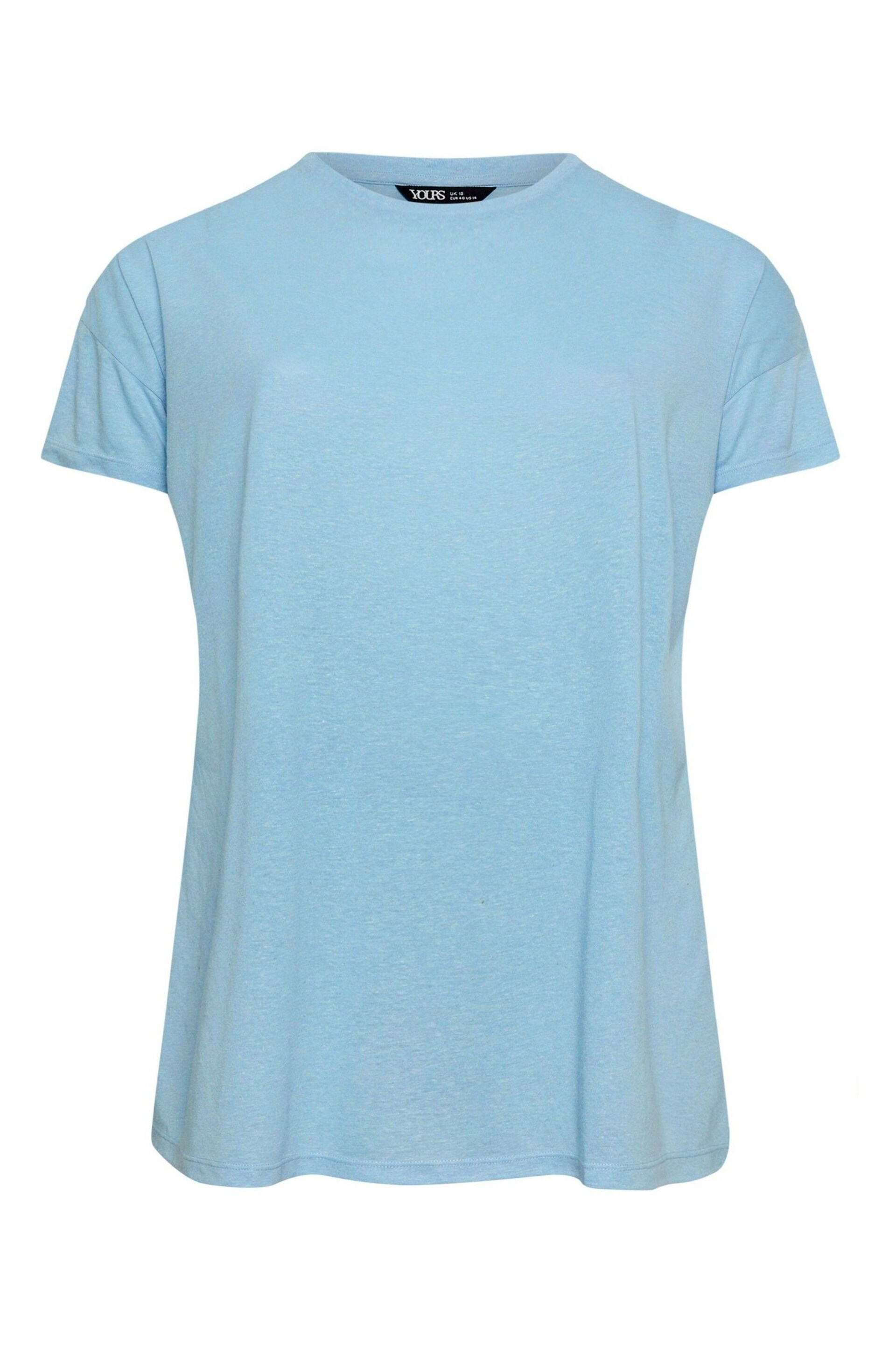 Yours Curve Blue Oversize Side Split Linen Look T-Shirt - Image 5 of 5