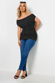 Yours Curve Black Polka Dot Bardot Top - Image 2 of 5