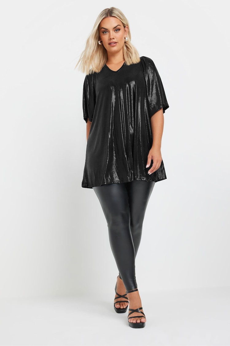 Yours Curve Black Foil Print Pleated Swing Top - Image 2 of 5