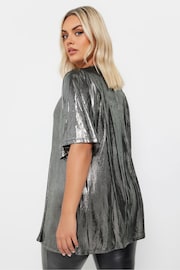 Yours Curve Grey Light Foil Print Pleated Swing Top - Image 3 of 5