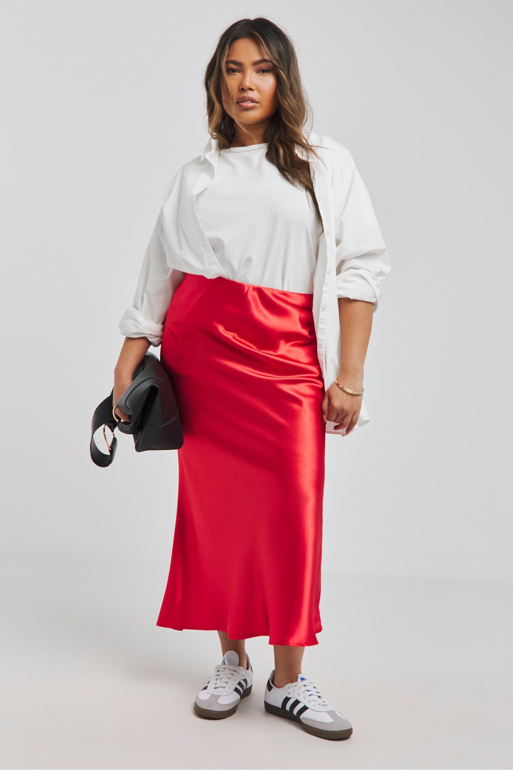Red satin maxi skirt uk outlet
