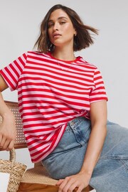Simply Be Pink Stripe Crew Neck T-Shirt - Image 1 of 4