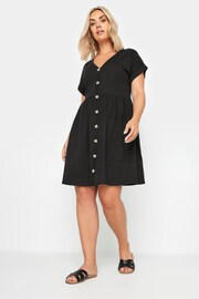 Yours Curve Black Limited Button Front Smock Dress - Image 2 of 5