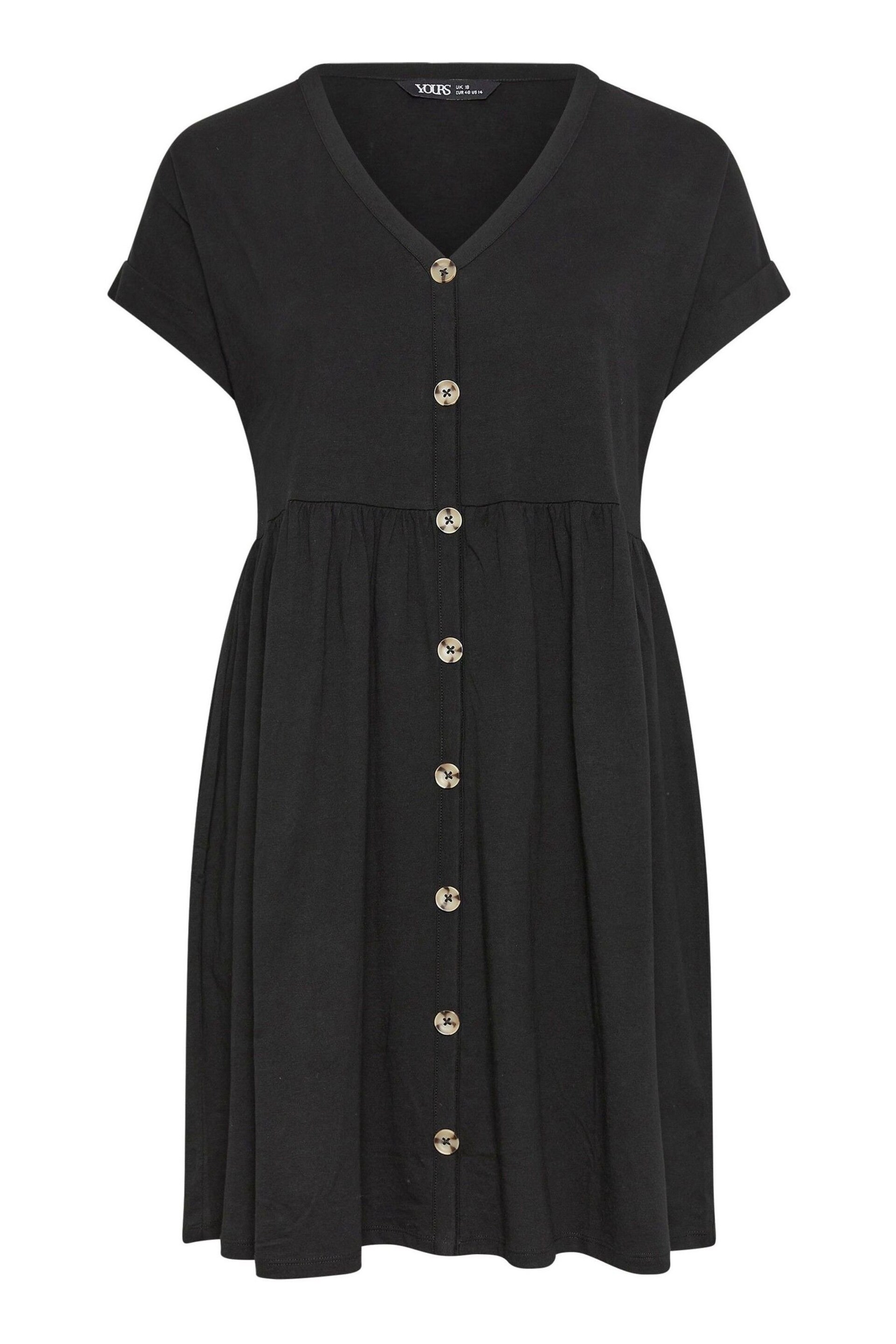 Yours Curve Black Limited Button Front Smock Dress - Image 5 of 5