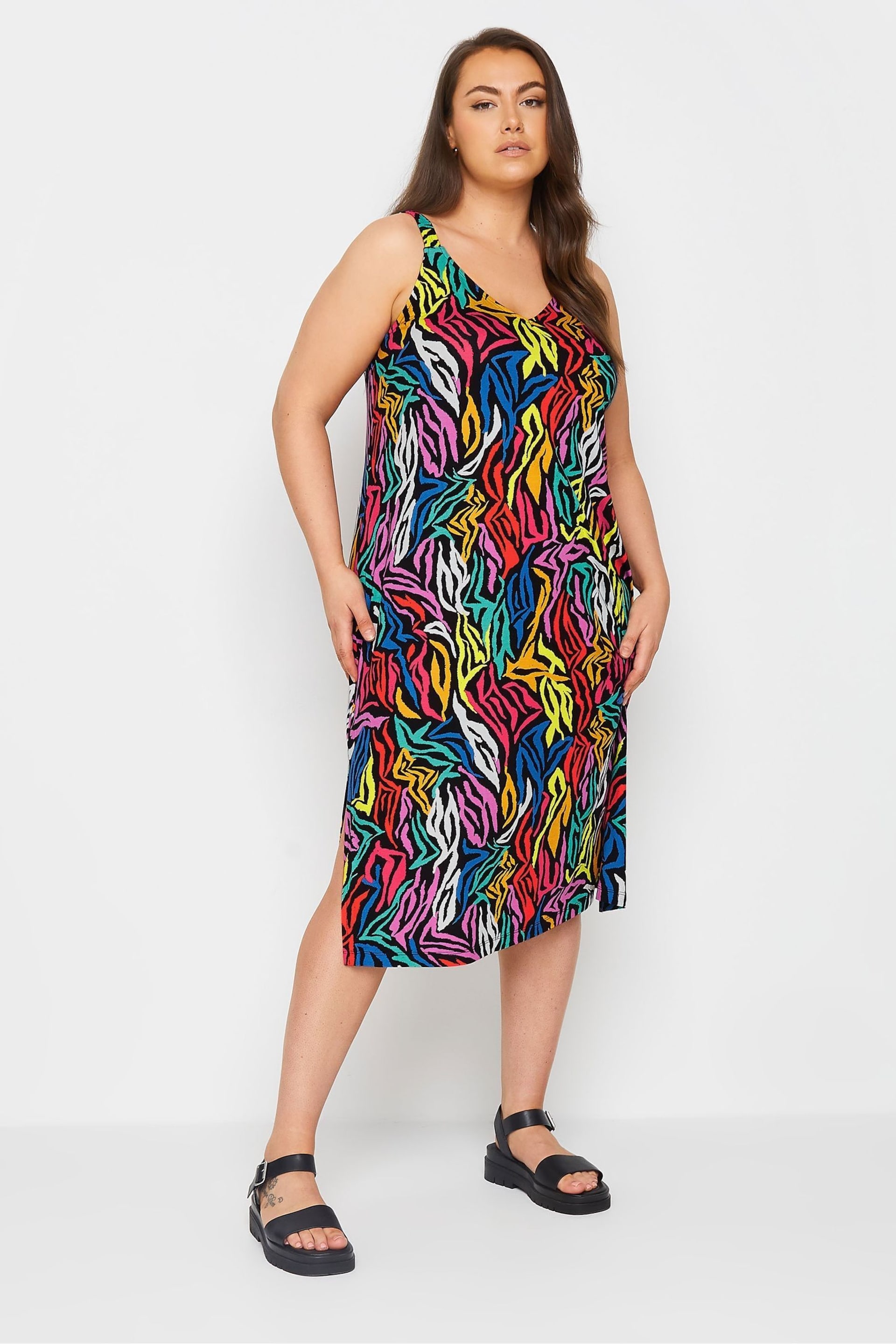 Yours Curve Light Black Throw On Beach Shirred Strap Dress - Image 1 of 5