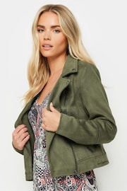 PixieGirl Petite Green Faux Swede Biker Jacket - Image 1 of 5